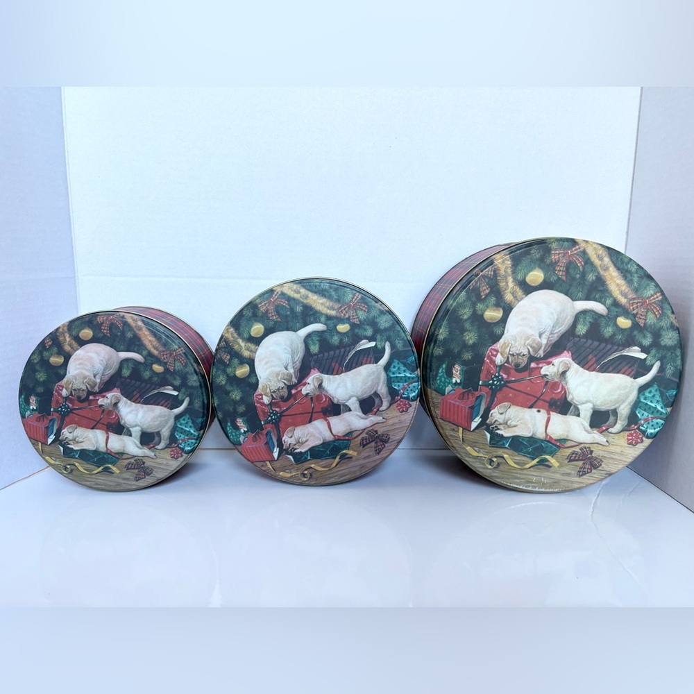 Festive Dog-Themed Round Tins